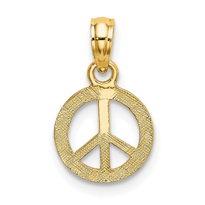 10K Gelbgold 10K Flach und Strukturiert Mini Frieden Zeichen Charm