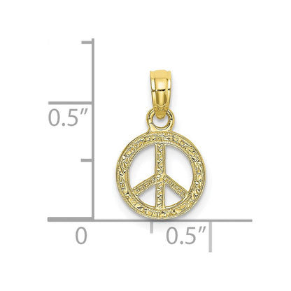 10K Gelbgold 10K Flach und Strukturiert Mini Frieden Zeichen Charm