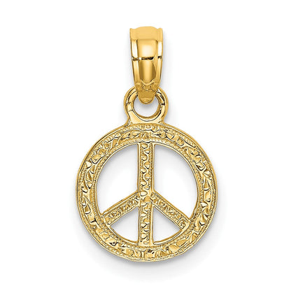 10K Gelbgold 10K Flach und Strukturiert Mini Frieden Zeichen Charm