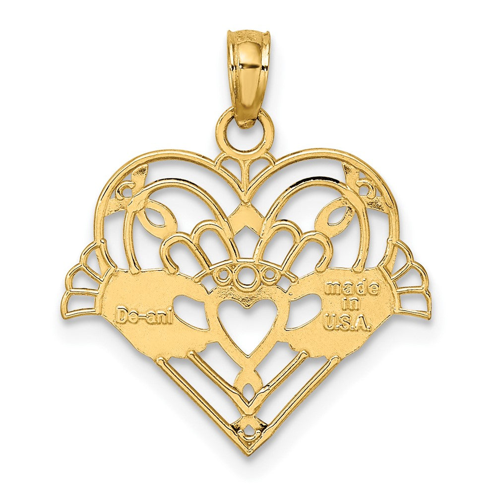 10K Gelbgold 10K Poliert und Gekugelt Claddagh in Herz Charm