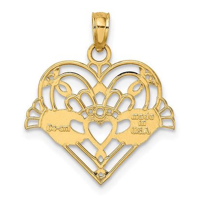 10K Gelbgold 10K Poliert und Gekugelt Claddagh in Herz Charm