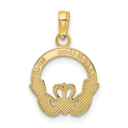 10K Gelbgold 10K Poliert Strukturiert Rund Claddagh Charm