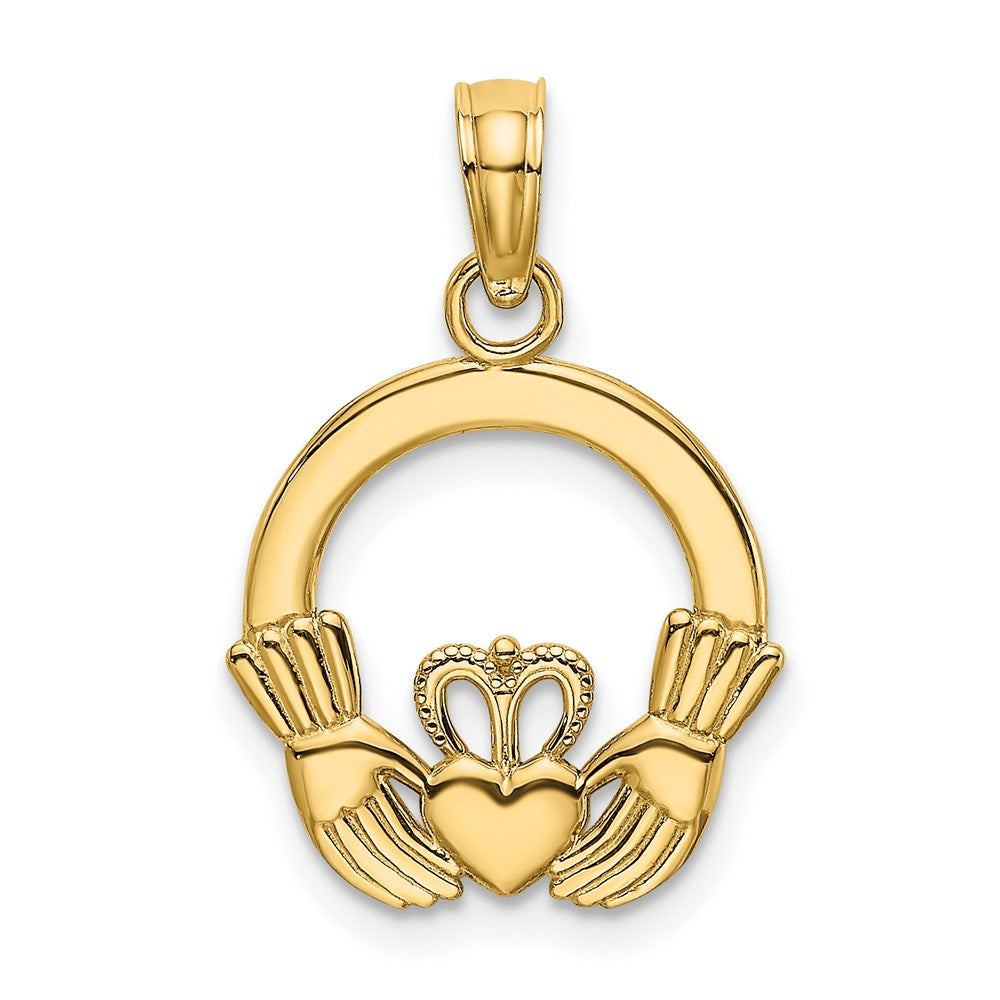 10K Gelbgold 10K Poliert Strukturiert Rund Claddagh Charm