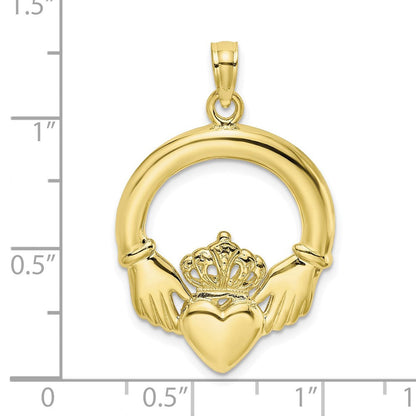 10K Gelbgold 10K Poliert Groß Claddagh Herz Charm