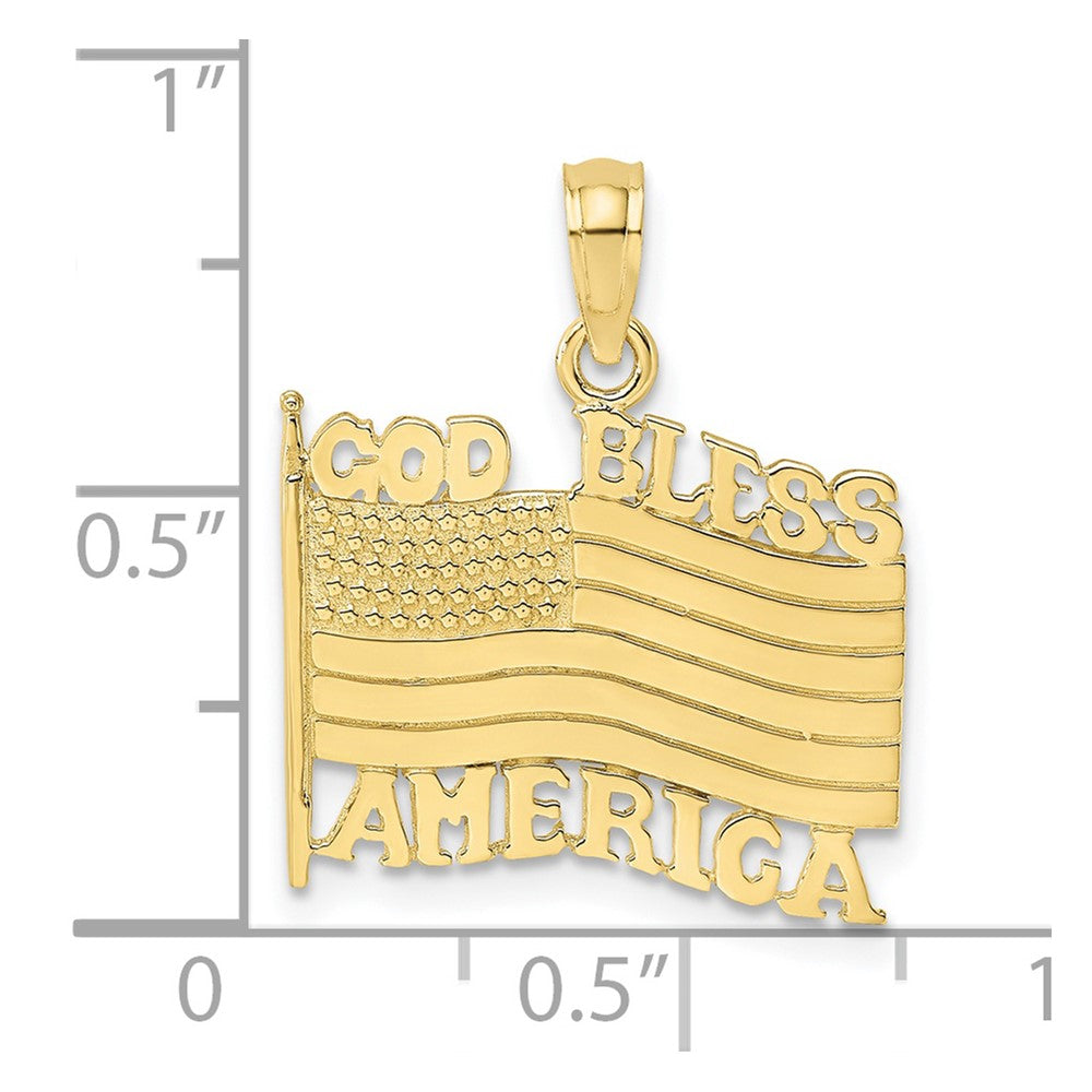 10K Gelbgold 10K Poliert Strukturiert God Bless America mit Flag Charm