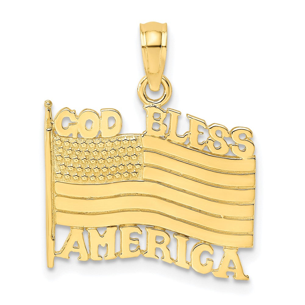 10K Gelbgold 10K Poliert Strukturiert God Bless America mit Flag Charm