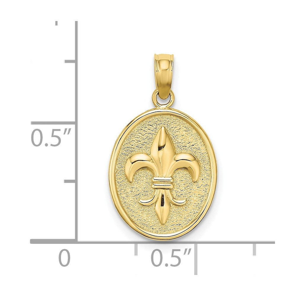 10K Gelbgold 10K Fleur De Lis auf Oval Plättchen Charm
