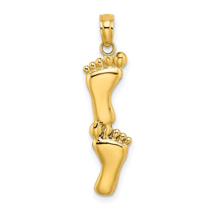 10K Gelbgold 10K Poliert Doppelt Vertikal Feet Charm