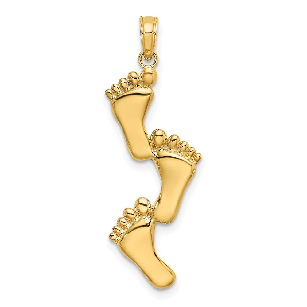 10K Gelbgold 10K Poliert Dreifach Vertikal Feet Charm