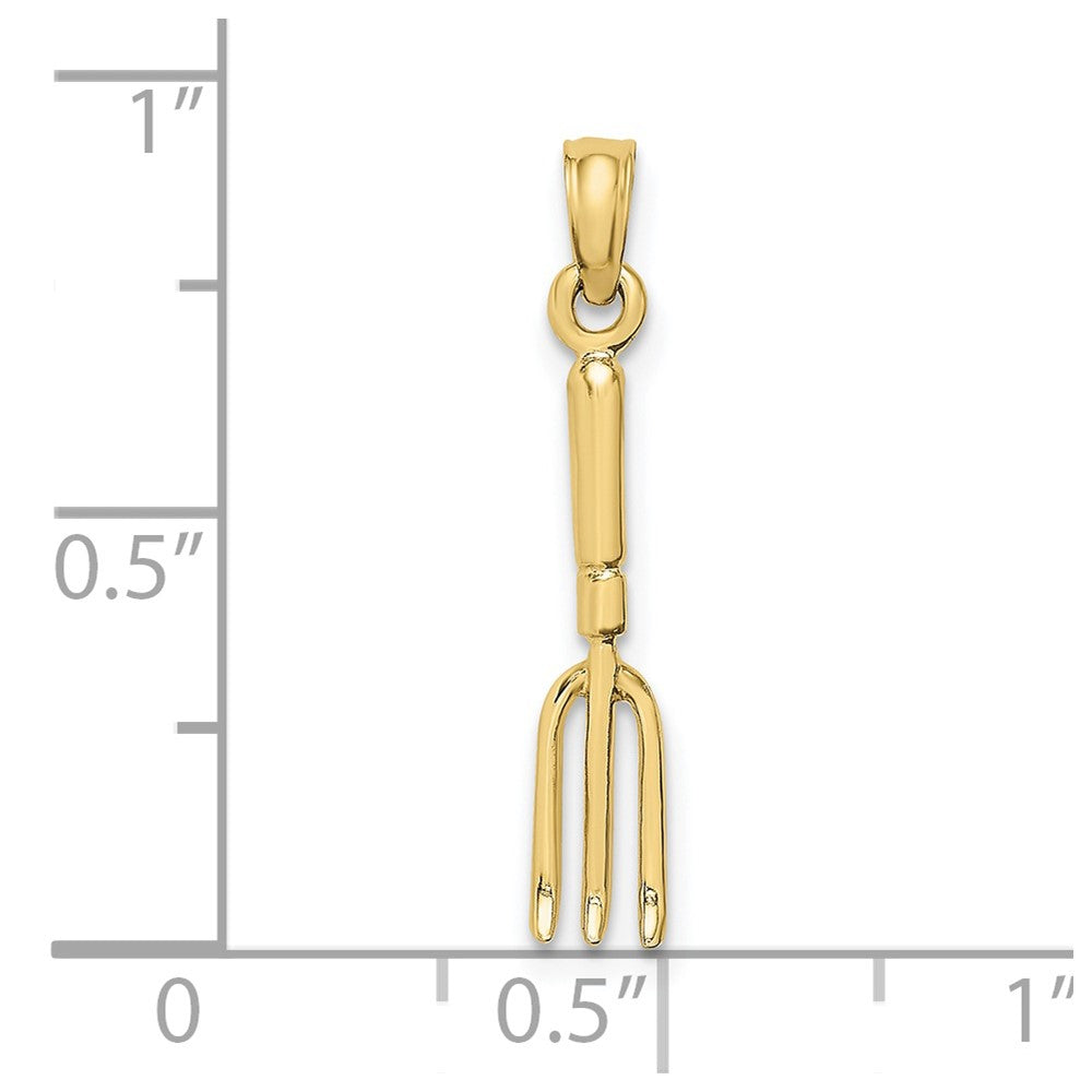 10K Gelbgold 10K 3-d Fork Garden Tool Charm
