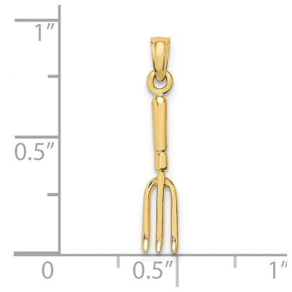 10K Gelbgold 10K 3-d Fork Garden Tool Charm