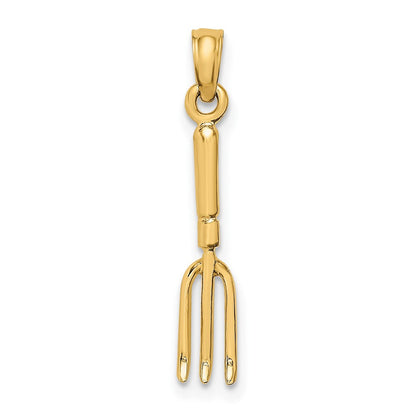 10K Gelbgold 10K 3-d Fork Garden Tool Charm