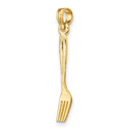 10K Gelbgold 10K 3-d und Poliert Tisch Fork Charm