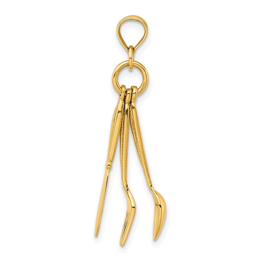 10K Gelbgold 10K 3-d Beweglich Messer, Fork, und Spoon Charm