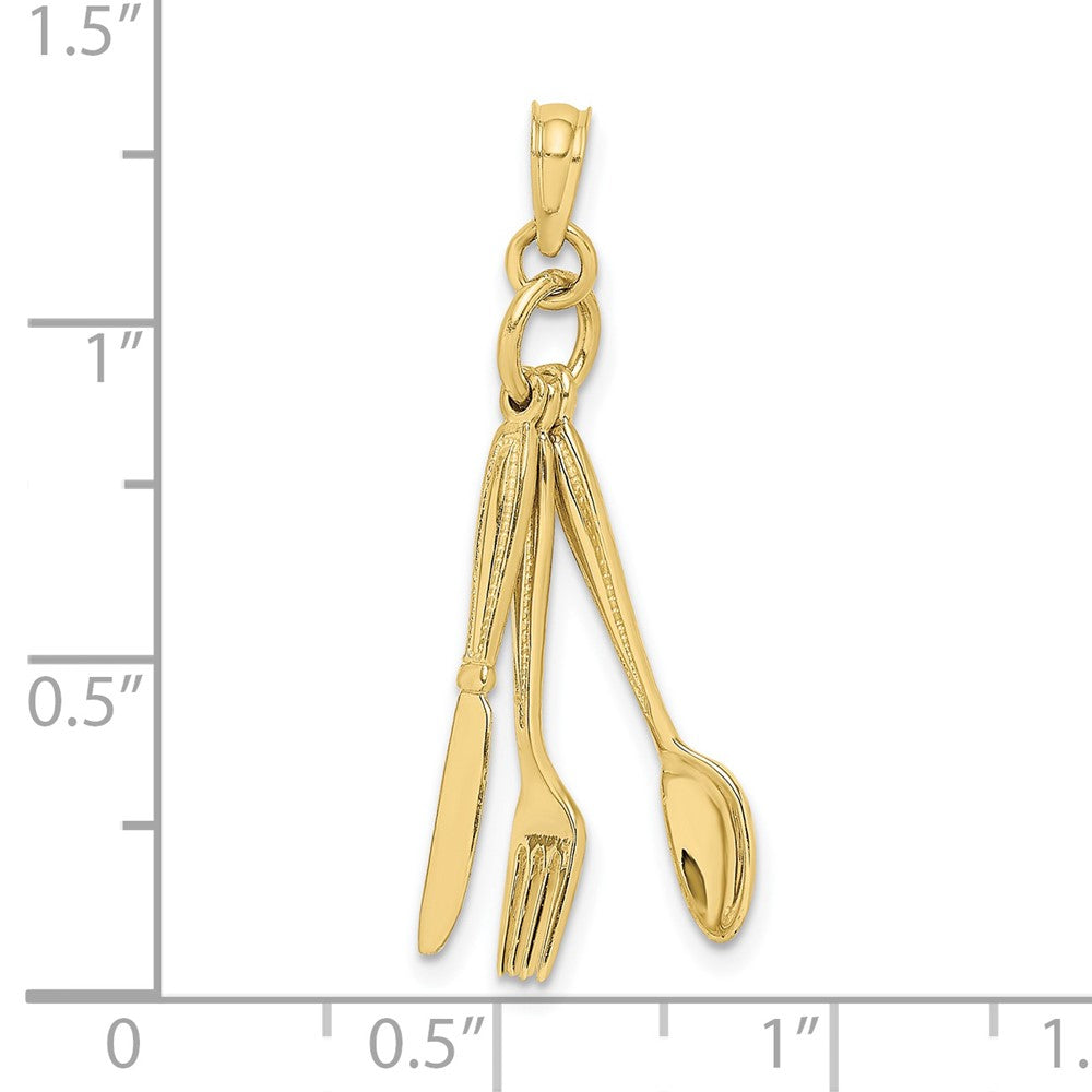 10K Gelbgold 10K 3-d Beweglich Messer, Fork, und Spoon Charm