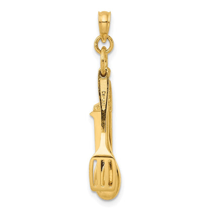 10K Gelbgold 10K 3-d Beweglich Spatula, Spoon, und Messer Charm