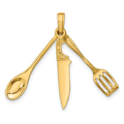 10K Gelbgold 10K 3-d Beweglich Spatula, Spoon, und Messer Charm