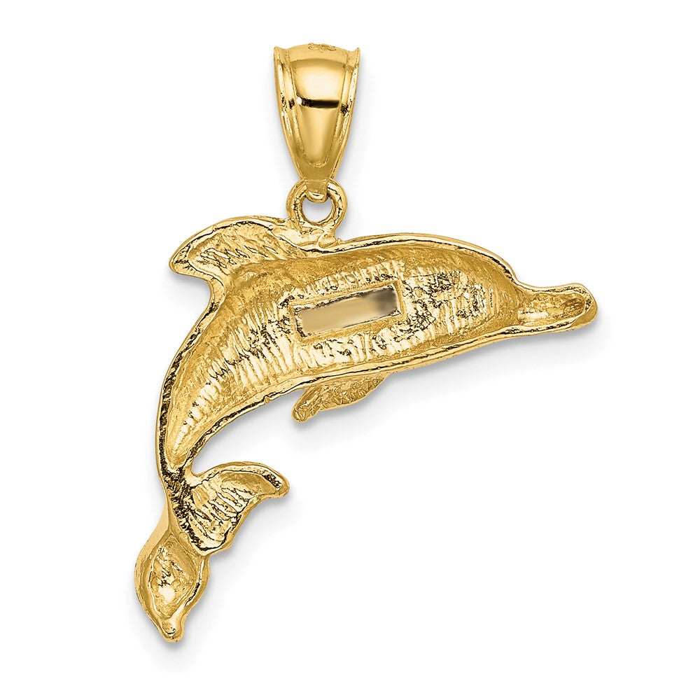 10K Gelbgold 10K 2-d Poliert und Graviert Delfin Charm