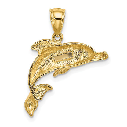 10K Gelbgold 10K 2-d Poliert und Graviert Delfin Charm