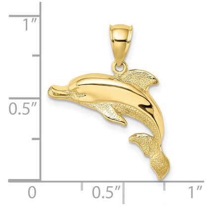 10K Gelbgold 10K 2-d Poliert und Graviert Delfin Charm