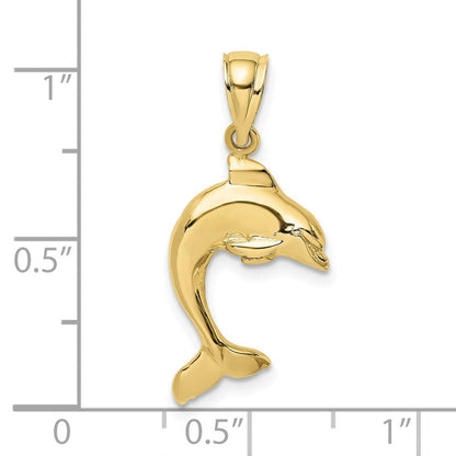 10K Gelbgold 10K 2-d Poliert Delfin Springend Charm