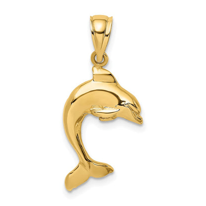 10K Gelbgold 10K 2-d Poliert Delfin Springend Charm