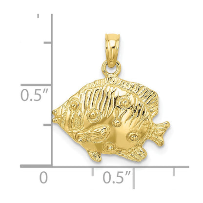 10K Gelbgold 10K 2-d Poliert Graviert Fisch Charm