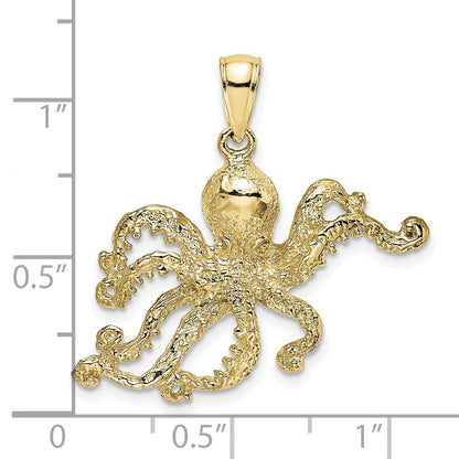 10K Gelbgold 10K 2-d und Strukturiert Octopus Charm