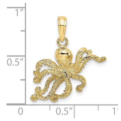 10K Gelbgold 10K 2-d und Strukturiert Octopus Charm