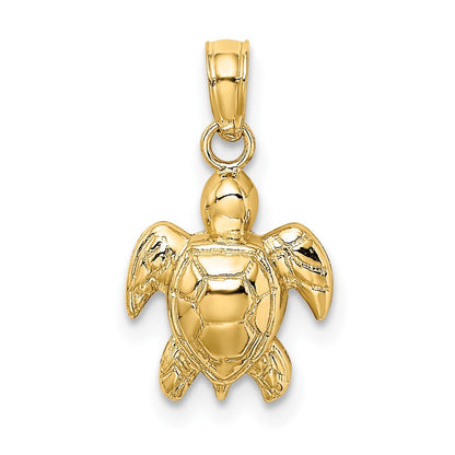10K Gelbgold 10K Strukturiert Mini Meer Schildkröte Charm