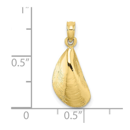 10K Gelbgold 10K 2-d Poliert Mussel Muschel Charm