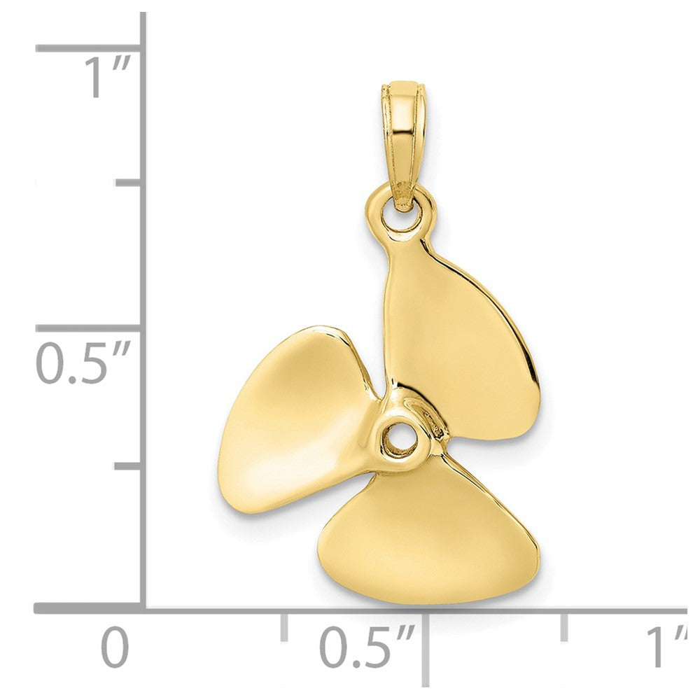10K Gelbgold 10K 3-d Poliert Drei Blade Propeller Charm