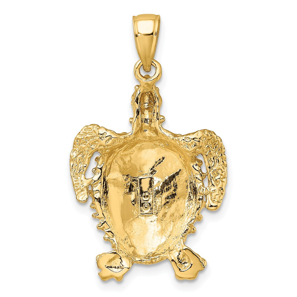 10K Gelbgold 10K 2-d Meer Schildkröte mit Spiny Muschel Charm