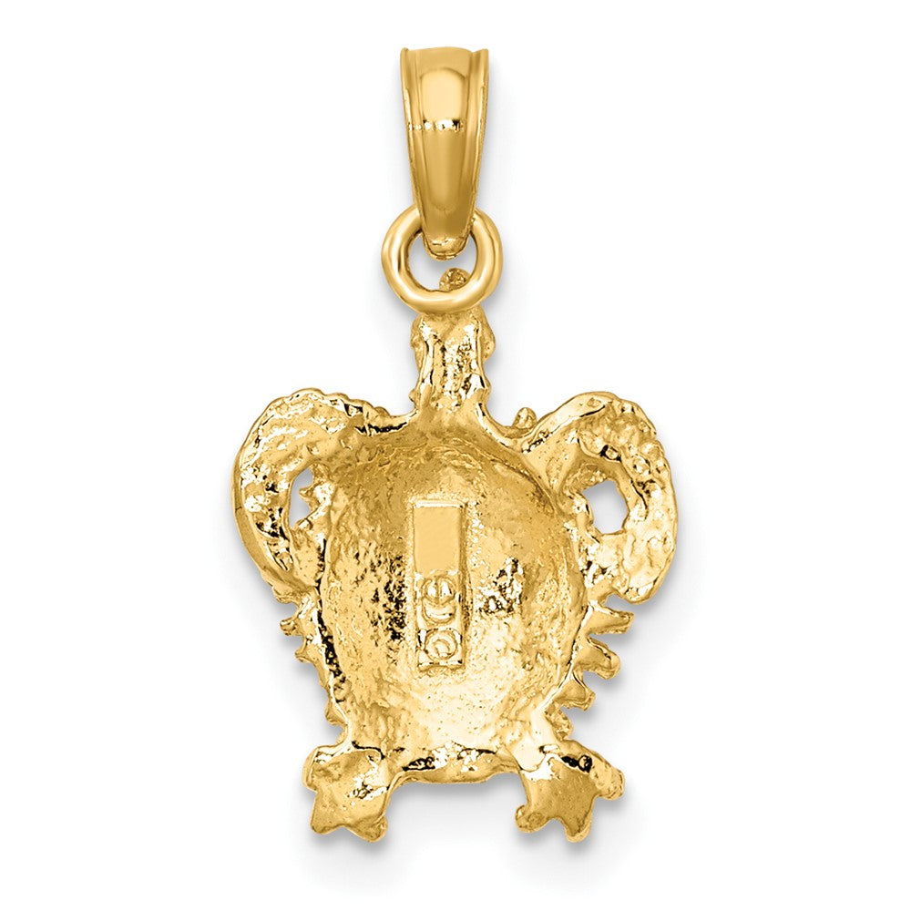 10K Gelbgold 10K 2-d Meer Schildkröte mit Spiny Muschel Charm