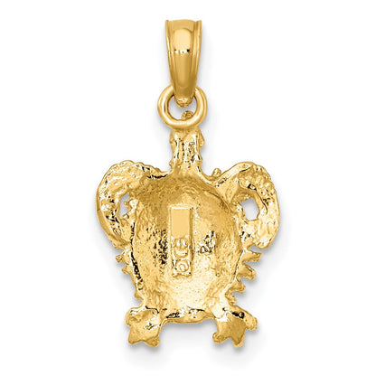 10K Gelbgold 10K 2-d Meer Schildkröte mit Spiny Muschel Charm