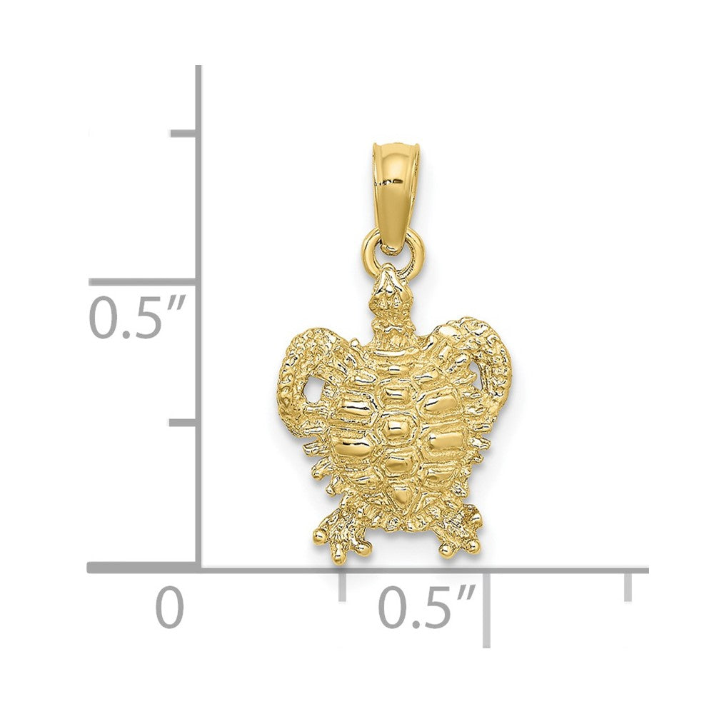 10K Gelbgold 10K 2-d Meer Schildkröte mit Spiny Muschel Charm