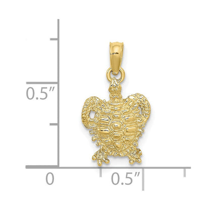 10K Gelbgold 10K 2-d Meer Schildkröte mit Spiny Muschel Charm