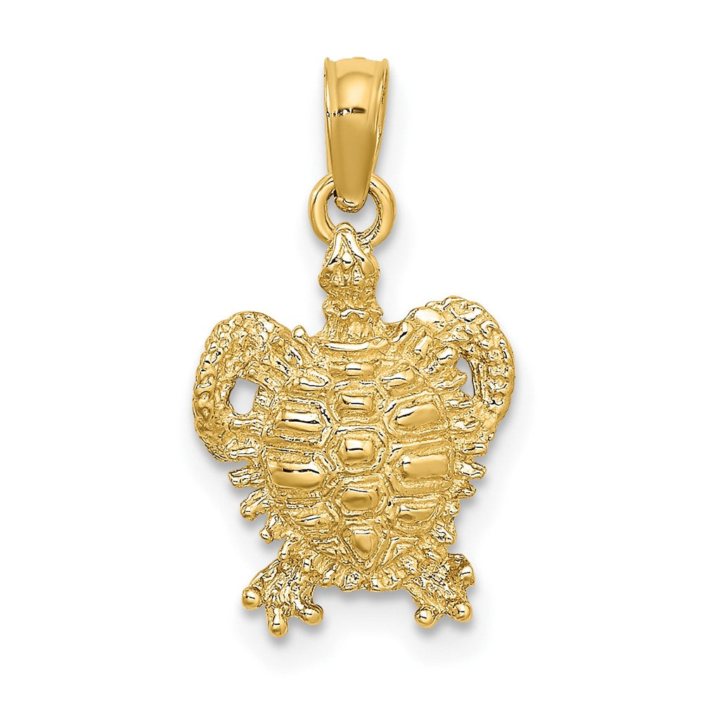 10K Gelbgold 10K 2-d Meer Schildkröte mit Spiny Muschel Charm