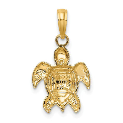 10K Gelbgold 10K 2-d Strukturiert Meer Schildkröte Charm