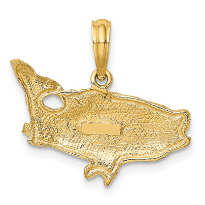 10K Gelbgold 10K 2-d Barsch Fisch mit Schwanz Up Charm
