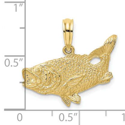 10K Gelbgold 10K 2-d Barsch Fisch mit Schwanz Up Charm