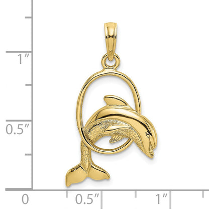10K Gelbgold 10K Poliert Delfin Springend Through Creole Charm
