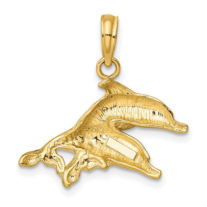 10K Gelbgold 10K 2-d Poliert /engraved Dolphins Charm