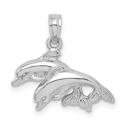 10K Weißgold 10K Poliert Doppelt Dolphins Springend Charm