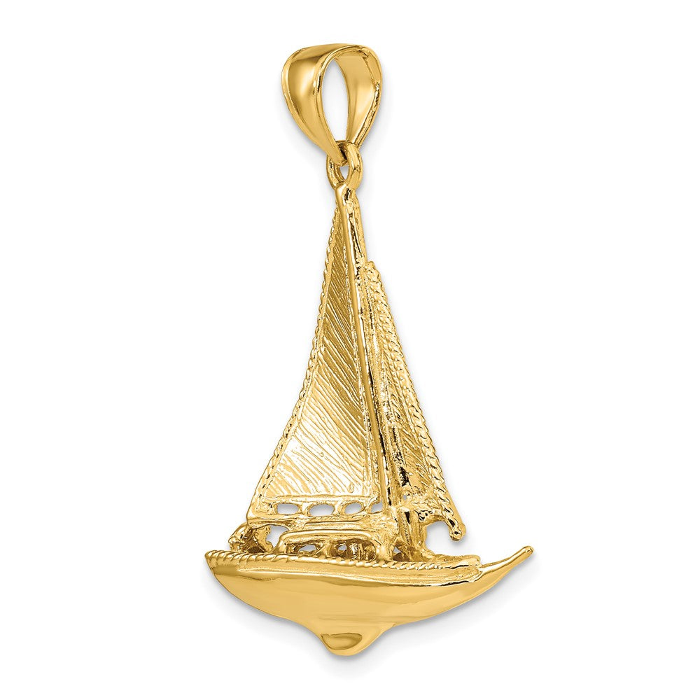 10K Gelbgold 10K 3-d Poliert Segelboot Charm