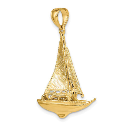 10K Gelbgold 10K 3-d Poliert Segelboot Charm