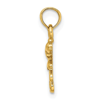 10K Gelbgold 10K Strukturiert Mini Doppelt Dolphins und Waves Charm
