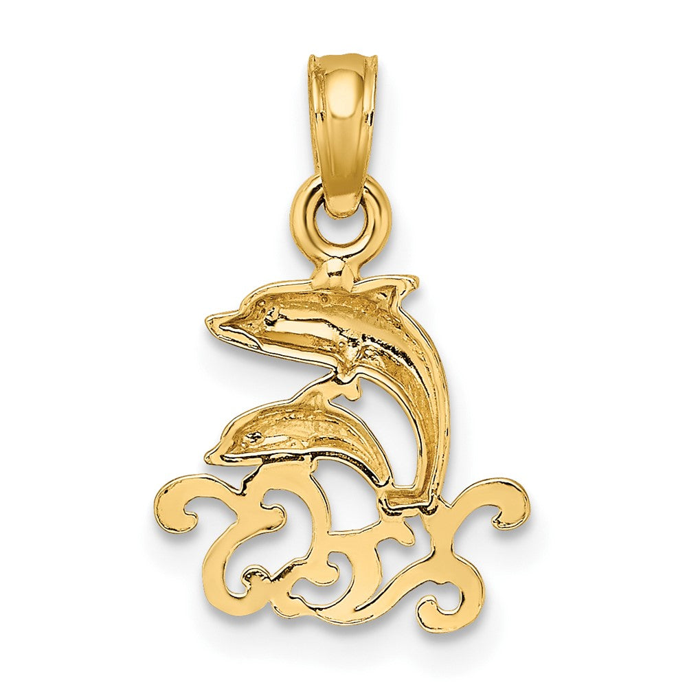 10K Gelbgold 10K Strukturiert Mini Doppelt Dolphins und Waves Charm