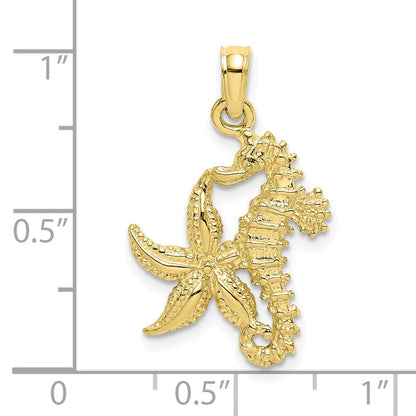 10K Gelbgold 10K Seestern und Seepferdchen Charm