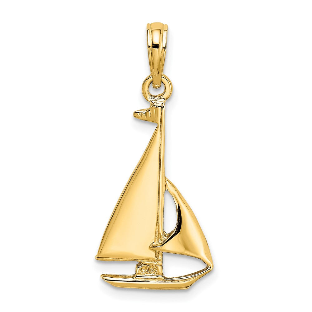 10K Gelbgold 10K 2-d Poliert Segelboot Charm